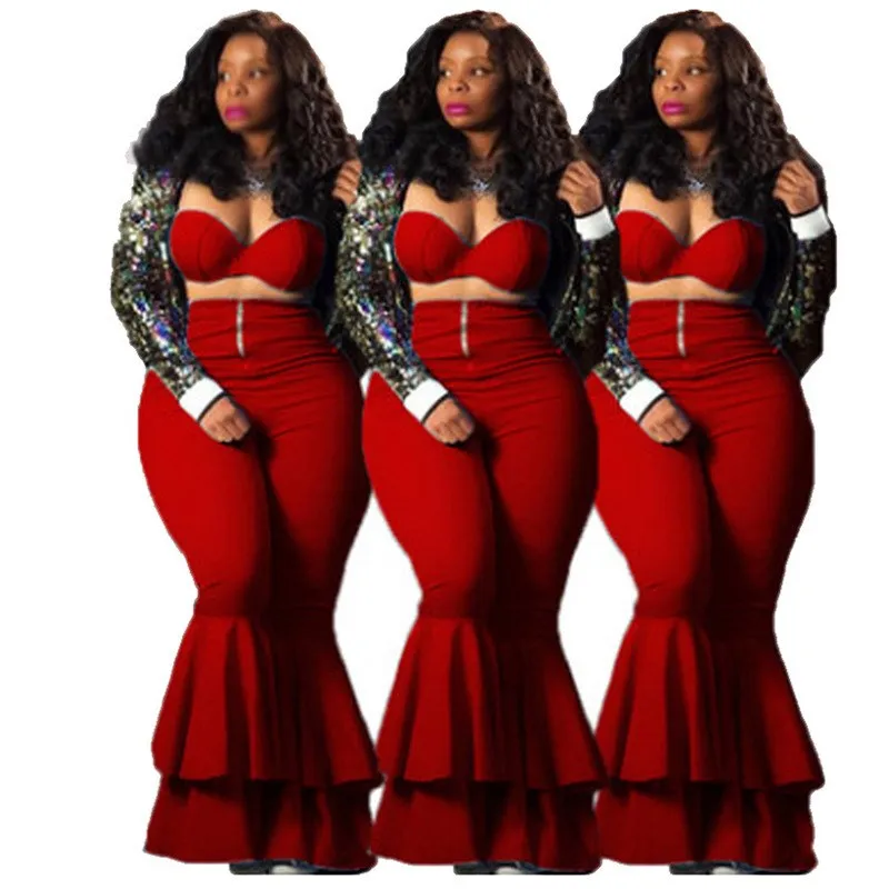 

New Sexy Sleeveless Two Piece Set Women Fashion Crop Top Flare Pants Set Solid Suits Casual Large Size Outfits