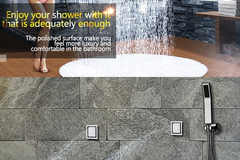 hm LED Rain Shower Set with 2 Lights with Handshower Body Jet Massage Thermostatic Mixer Bathroom Ceiling (11)