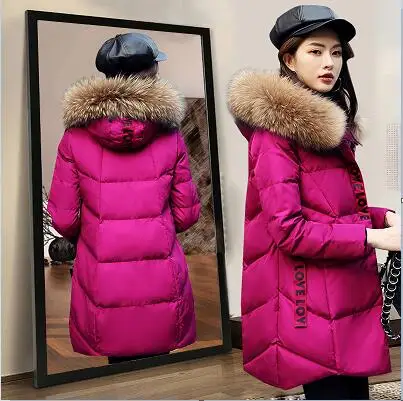 rose Red Модные Хлопковые женские средней длины 2019new женские пуховики хлопковые куртки женские зимние большие размеры с капюшоном с меховым воротником пальто женские - Цвет: rose Red