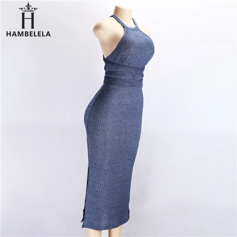 HAMBELELA Halter Backless Cross Bandage Dress Sexy Off Shoulder Split Bodycon Knitted Dress Autumn Sleeveless Slim Women Dresses (1)