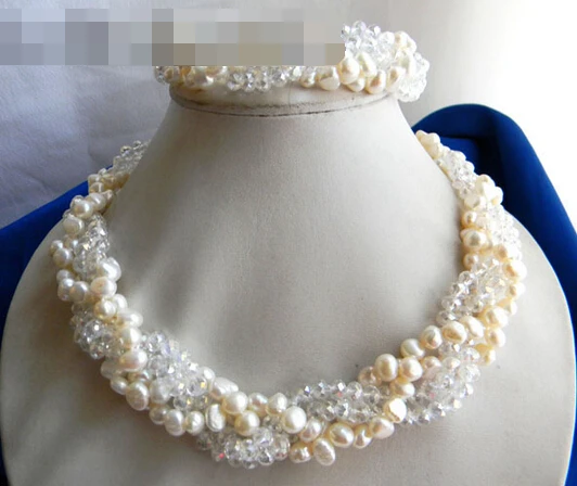 

-hot 12538 4Strands White Baroque Freshwater Pearl Crystal Necklace Bracelet Set new