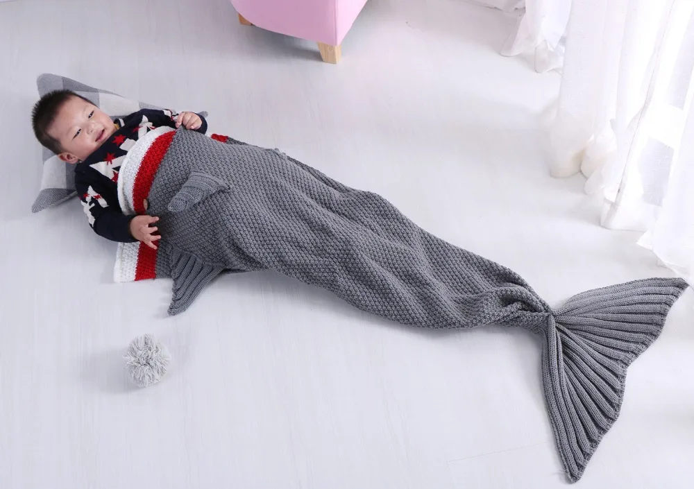 Детское одеяло «Акула русалочка», вязаное одеяло для сна для взрослых, одеяло «хвост Русалочки», детское вязаное одеяло, постельные принадлежности, 70x130 см