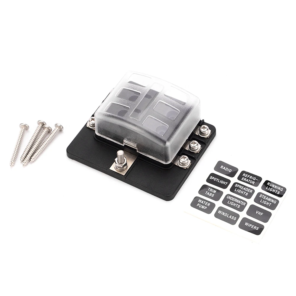 6 Way Blade Fuse Box Holder Standard Blade Fuse Blocks LED Indicator 10Pcs Fuses 10Pcs Terminals for Car Boat Marine Caravan
