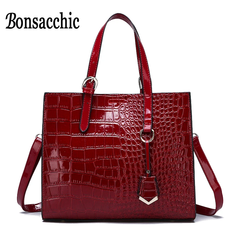 Red Patent Leather Handbags Women Big Tote Bag Handbags Women Famous Brands Crocodile Pattern ...