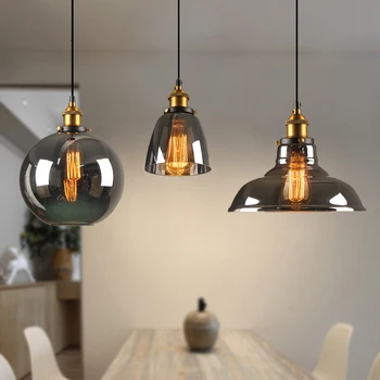 

Jaxlong Smoky Gray Glass Nordic Country Pendant Light Industrial Retro Lighting for Restaurant Bar Living Room Lamp Kitchen Cafe