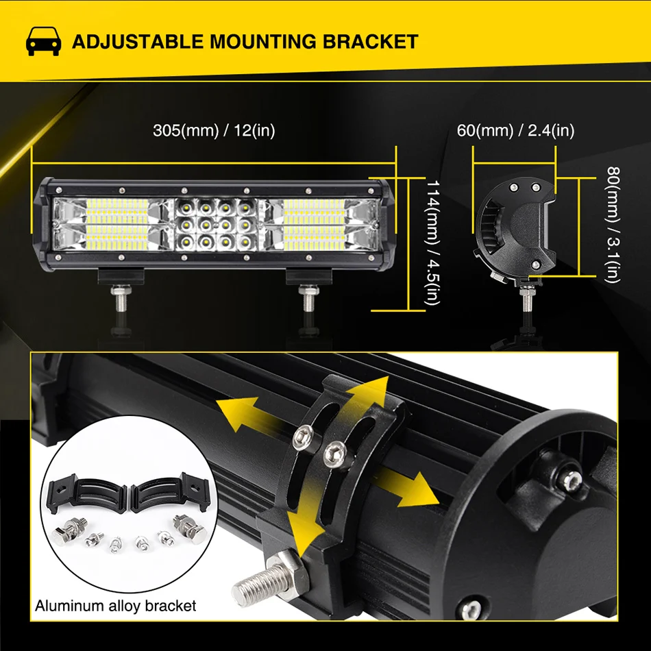Светодиодный светильник 180 Вт, 12 дюймов, трехрядный светодиодный светильник, широкий луч потока, 12 В, 24 В, для автомобиля, грузовика Ford ATV, 12 светодиодный, для вождения, Дополнительная лампа