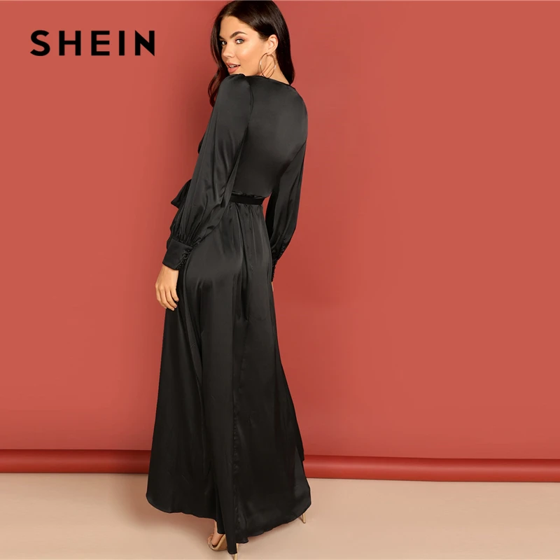 SHEIN Платье С Глубоким Вырезом Летнее Элегантное Длинное Платье С Высокой Талией И V-Образным Вырезом