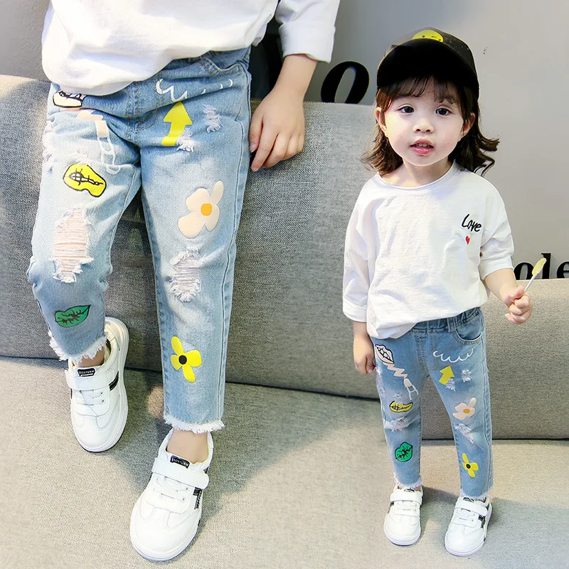 

kids denim pantsPersonality cloud graffiti printing hole casual children jeans,Children's Clothing For Girl Kids Pants Boutique