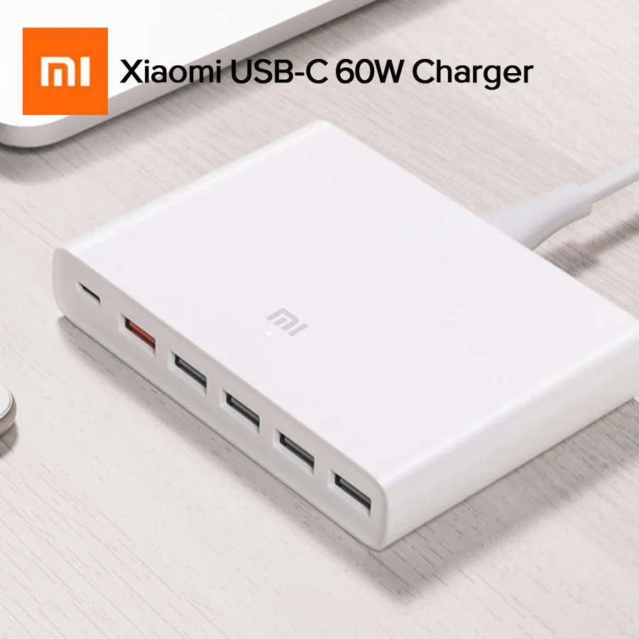 

Original Xiaomi Mi USB-C 60W Charger Type-C & USB-A Smart 3.0 Quick Charger 6 Ports Output Dual QC 18W x 2 + 24W (5V=2.4A MAX)