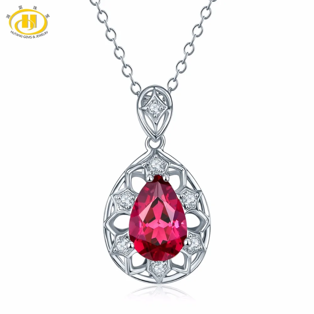 

Hutang 1.52ct Natural Gemstone Rhodolite Garnet Zircon Solid 925 Sterling Silver Pendant Necklace For Women's Fine Jewelry New