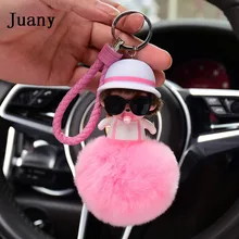 

fluffy real rabbit fur ball keychain car key chain ring for charm bag Juany