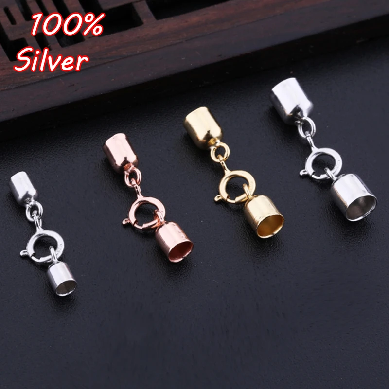 

Rubber leather rope necklace bracelet 925 Sterling Silver Lobster Clasp Connector Buckle DIY Jewelry Accessories