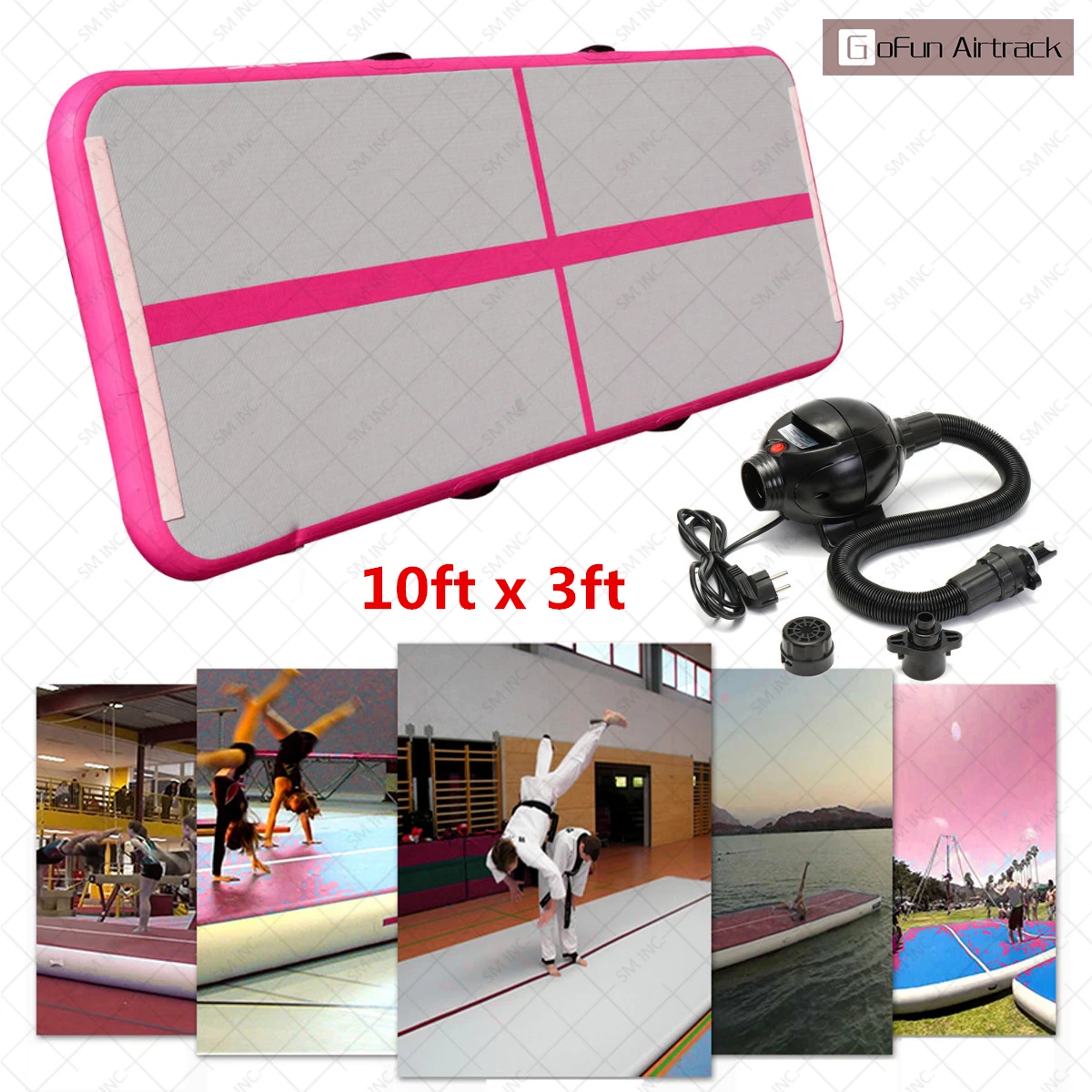 

Pink Gofun AirTrack 100x300x10cm Air Mats Sport Exercise Pad Inflatable Tumbling Track Gymnastics Training Pad With Pump