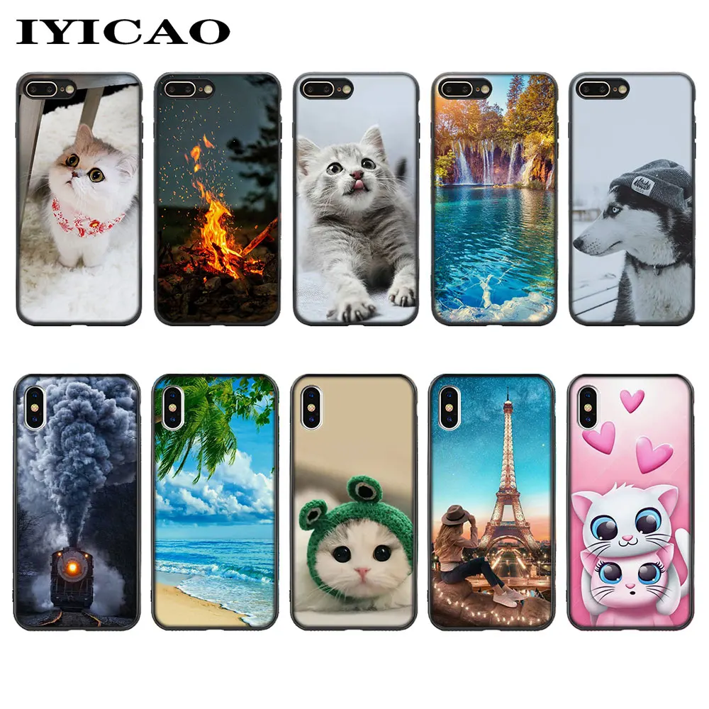 IYICAO Cat and dog pattern Soft Silicone Case for iPhone XS Max XR X 8 7 6 6S Plus 5 5s se |