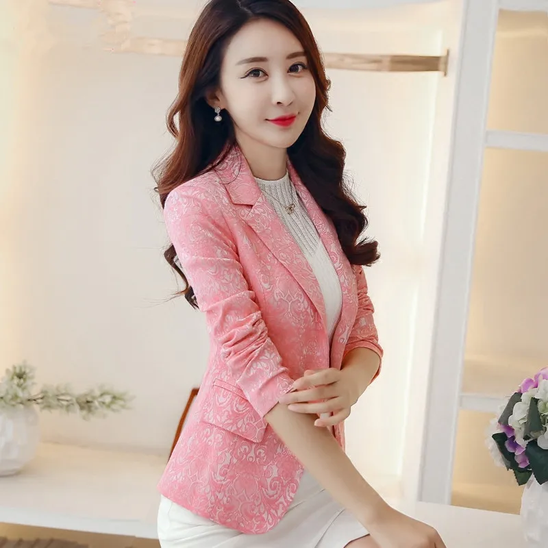 

POENFLY Autum female outerwear Fashion Women Blazer jacquard suit Jacket Slim One button Long sleeve Women coat