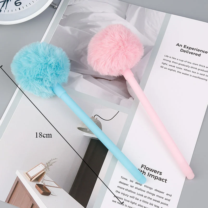 

Newest Arrival Gel Pen 0.38 Solid Color Pens Cute Plush Head Neutral Pens For Girl Kid Gift Writing Stationery Material Escolar