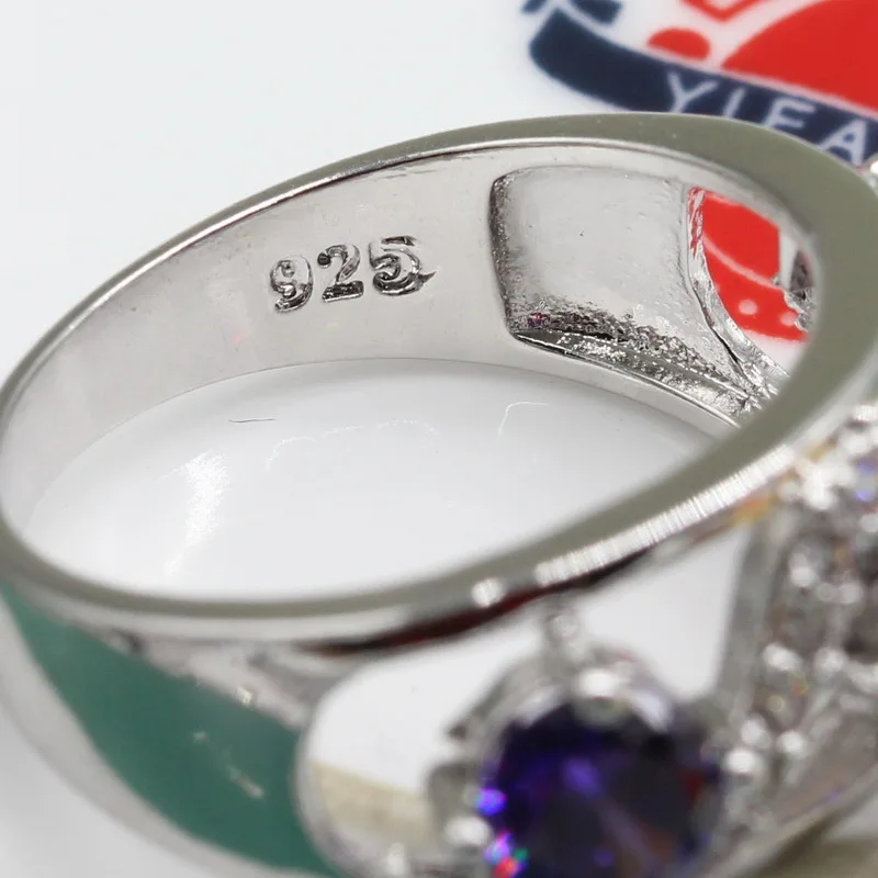 Trendy Geometric Purple Semi-precious Stone 925 Sterling Silver Ring For Women Blue Deep Green Rings With Stone Free Jewelry Box Fashion Jewelry