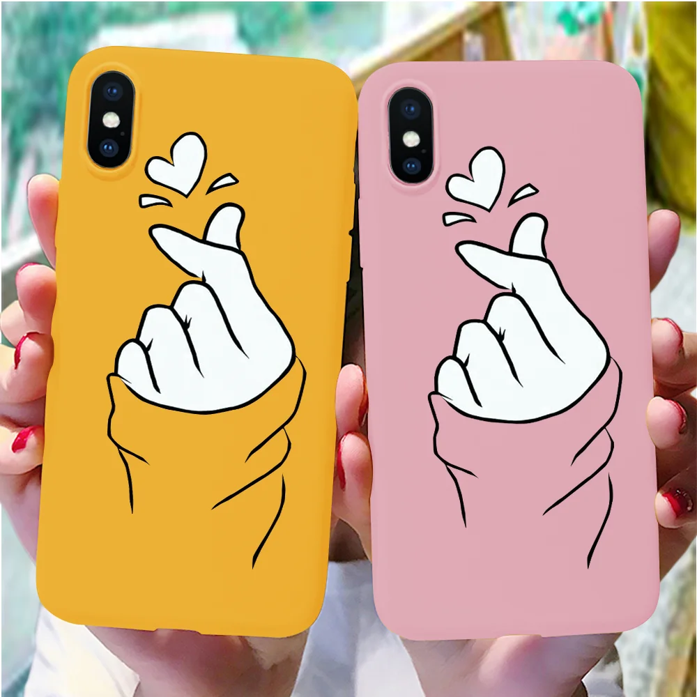 

Cute Love Heart Couple Fashion Case For iPhone 7 8 6S 6 Plus Pink Blue Colorful Soft Silicone Cover For iPhone X XS Max XR Coque