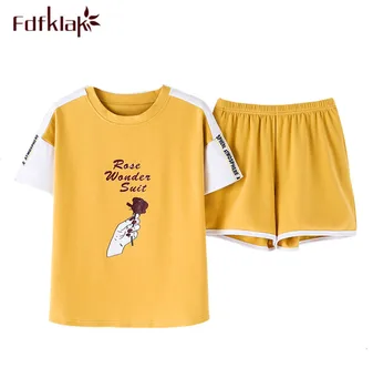 

Fdfklak High-grade women's pajamas set short sleeve cartoon student sleepwear cute pyjamas women home clothes pijama mujer 2019