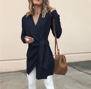 

New Drawstring Deep V Neck Women Jack Coat 2019 Spring Long Sleeve Jacket Casual Office Lady Kimono Female Slim Fit Ol Outwear