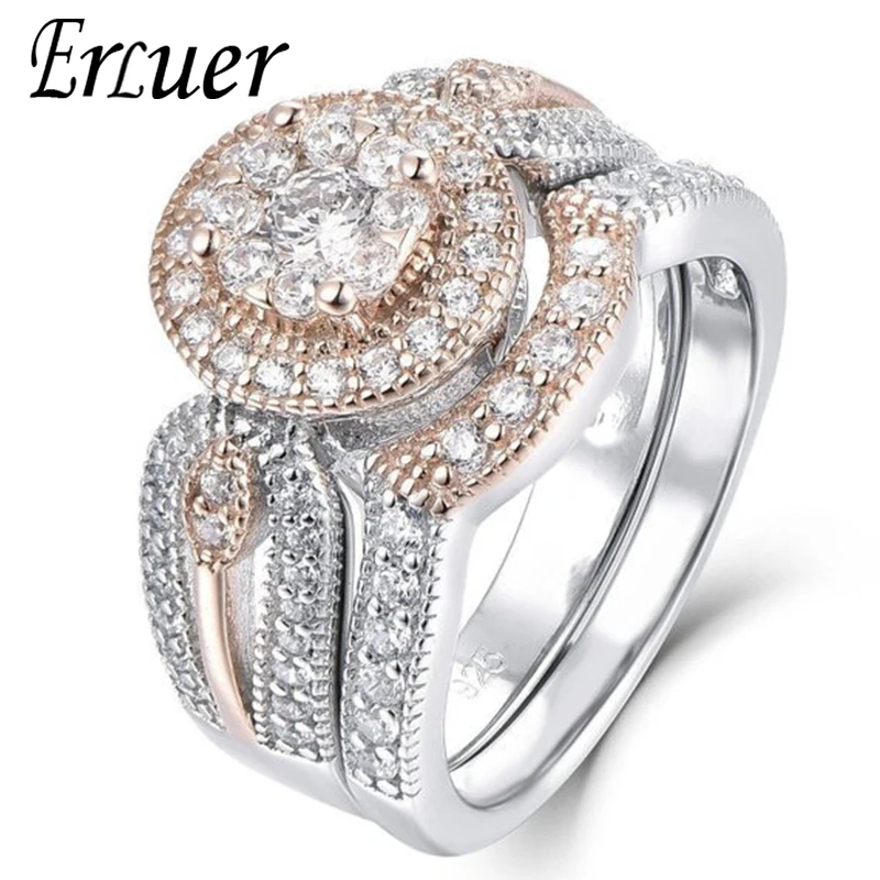 

ERLUER Lady's fashion charm round double jewelry ring Valentine's Engagement Marriage Crystal Ring Jewelry Christmas present