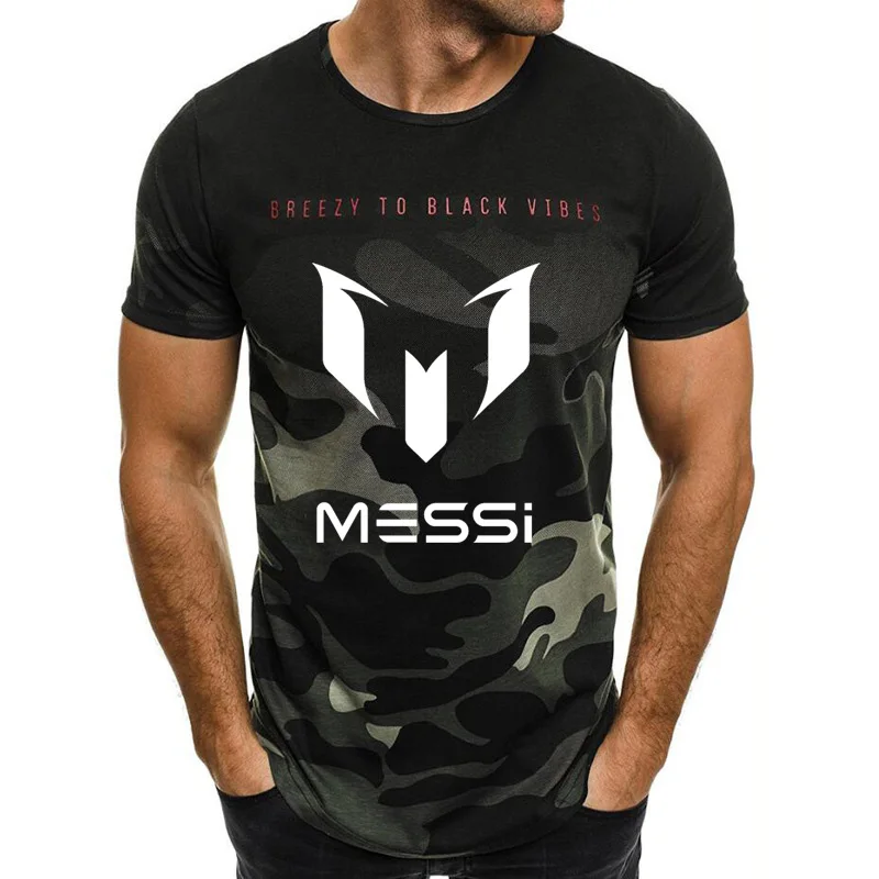 Летние мужские Барселона Месси футболки камуфляж с круглым вырезом мода печатных Хип-Хоп Футболка Camisetas для мужчин костюмы повседневное Топ - Цвет: 17