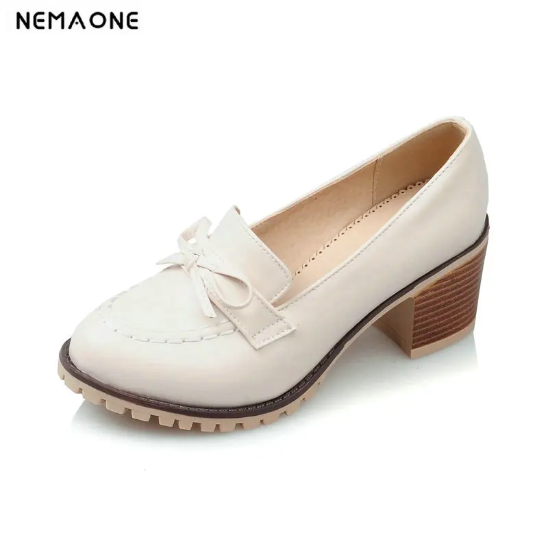 

2019 New Fashion Style Women Pumps Shallow Ladies Platform Shoes Round Toe Square Heels Women Wedding Shoes Size 34-43