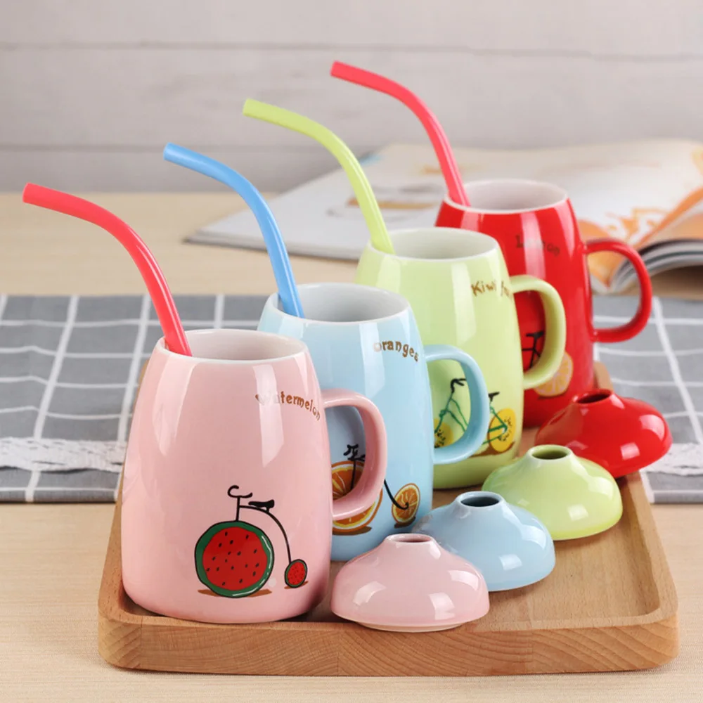 

(Clearance Sale) Cartoon Cute Fruit Cups Mugs Set of Creative Drink Tea with Milk Breakfast Ceramic Coffee Cup Random Shipping