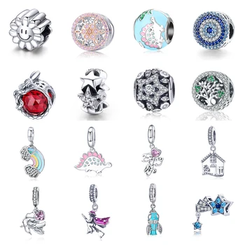 

Geoki fit Original Pandora Bracelet 925 Sterling Silver Smile Face Devil Eye Zircon Star Charm Rainbow Heart Tree House Beads