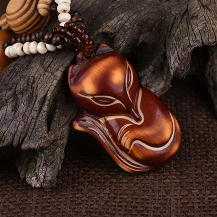 Богемное народное дерево ручной работы ожерелье с сосной Ретро лисой кулон сотуар длинный деревянный Бохо Племенной свитер цепь для женщин