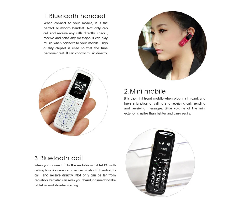 Беспроводная гарнитура bluetooth dialer GTSTAR BM50, стерео мини-наушники, поддержка sim-карты и набора номера, простой карманный мобильный телефон PK BM70