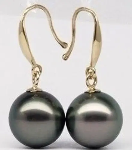 

10-11MM PERFECT ROUND TAHITIAN BLACK PEARL EARRING SOLID GOLD MARKED
