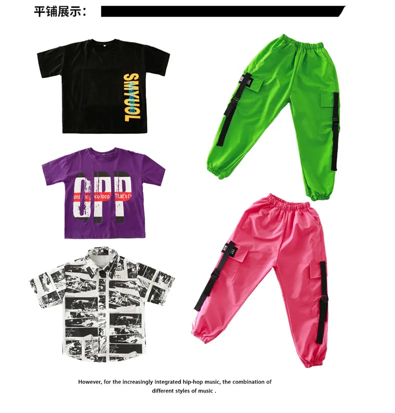 Tracksuit girl  4 6 8 10 12 14 16 Years hip hop tshirt kids dance costume kids jazz summer clothes for girls costume kids (13)