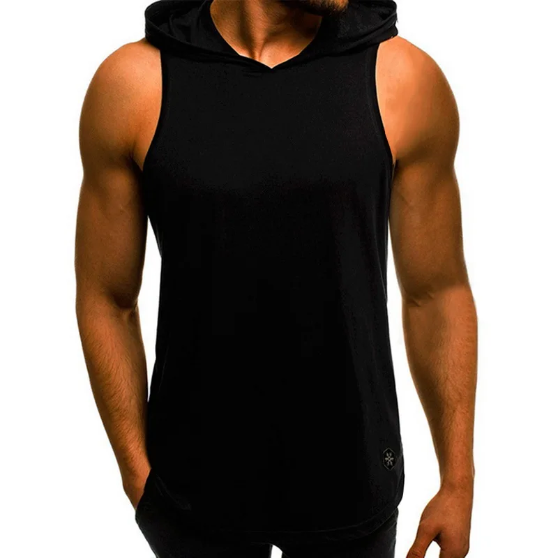 HEFLASHOR, мужские толстовки для фитнеса, безрукавки, без рукавов, бодибилдинг, футболка, модный Стрингер, мужские тренировочные жилеты с капюшоном, спортивная одежда - Цвет: Черный