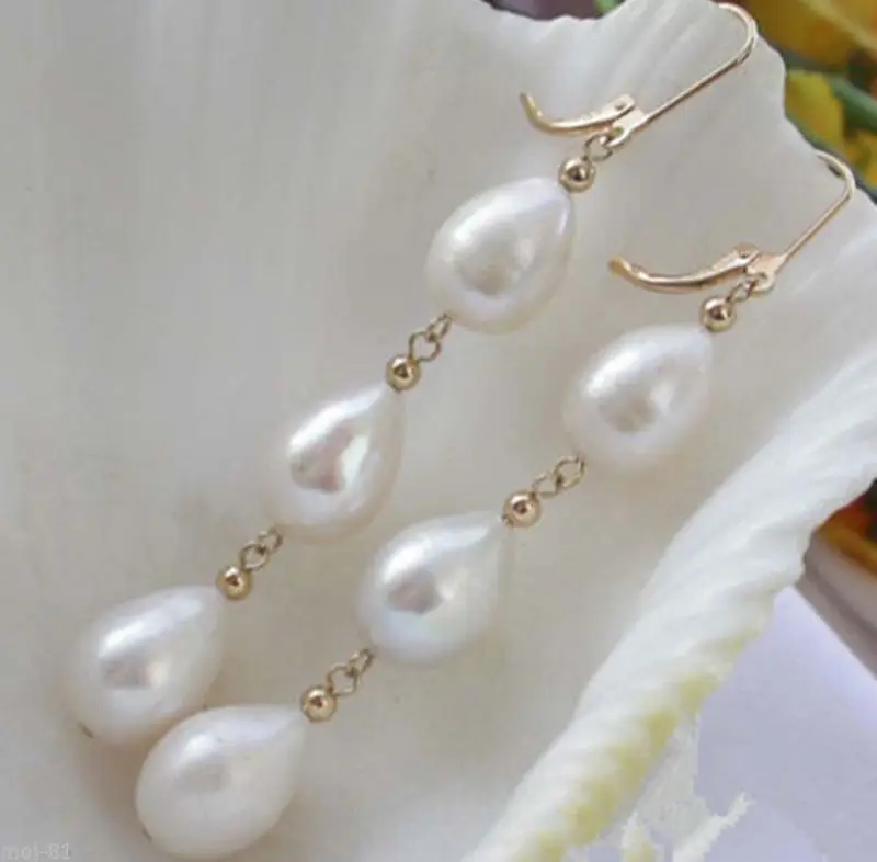 

Free shipping Fashion Handmade 6-7MM Genuine White Cultured Freshwater Pearl Dangle Earrings 6.10