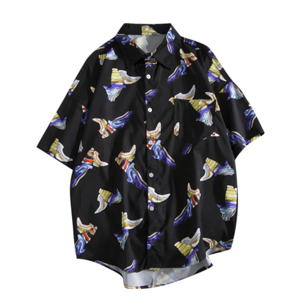 Мужские летние модные рубашки повседневные с коротким рукавом пляжный топы свободный отложной воротник гавайская рубашка полная печать