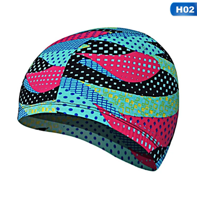 Hot Stylish Unisex Swimming Cap Waterproof Flexible Swim Pool Hat For Adult Men Women Kids 1PCS Elastic Fabric Swim Cap - Color: 02