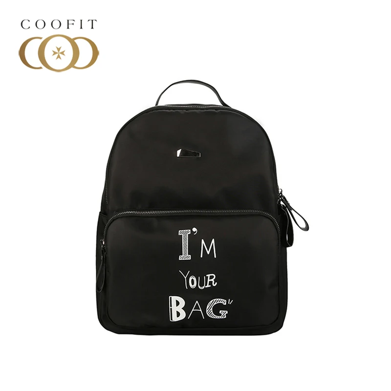 

2017 New Zipper Backpack For Girls Purse Fashion Letters Printed Nylon Cute School Backpack Casual Daypack Black
