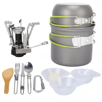 

Outdoor Camping Tableware Cookware Set Aluminium Picnic Travel Tools for 1-2 Person Portable Field BBQ Travel Stove Pot