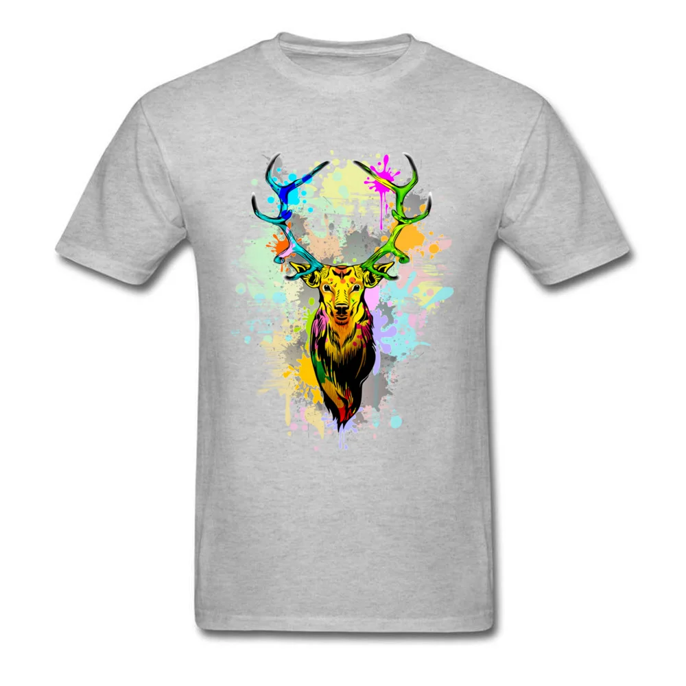 Design T-shirts Wholesale Crew Neck Deer PopArt Dripping Paint 100% Cotton Men Tops Tees Funny Short Sleeve Tee Shirt Deer PopArt Dripping Paint grey