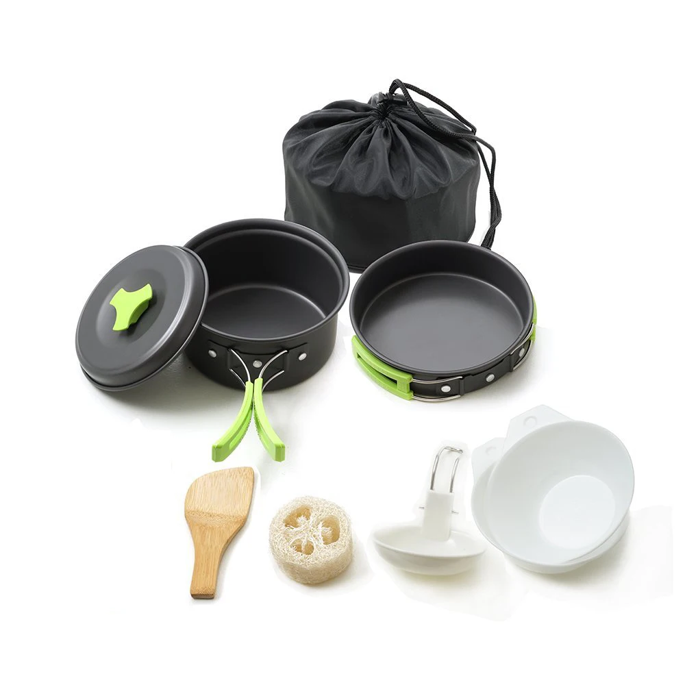 

7pcs Outdoor Cookware Set Cooking Utensils Lightweight Compact Pot Pan Bowls for Camping Hiking Backpacking and Picnic 2 Colors