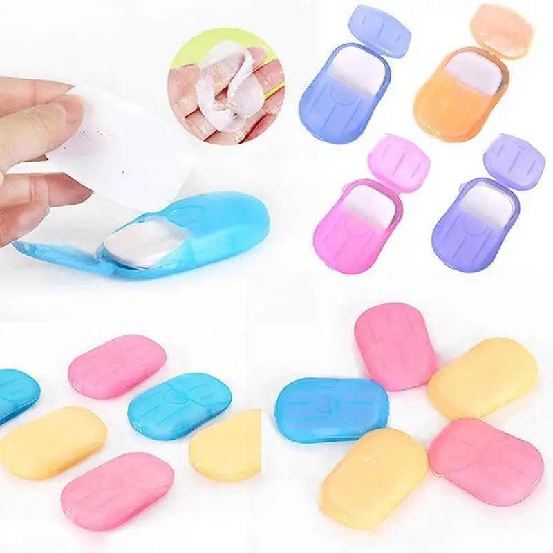 

20pcs Random Color Mini Cleaning Soap Sheet Case Disinfecting Soap Paper Disposable Convenient Washing Hand Bath Soap Flakes