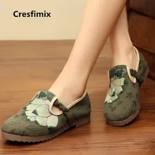 Cresfimix Женская обувь удобные женские зеленый цветочный без шнуровки обувь на плоской платформе для отдыха Нескользящие Пеньковая обувь a2181