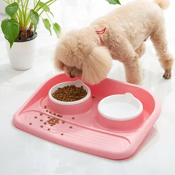

New Non-slip 2pcs/Set Pet Dog Bowl Double Feeding Bowl Pets Bowl Food Water Feeding Foldable Cup Dish For Dogs Cat With Mat