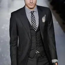 Две кнопки Slim Fit жениха смокинги темно-серый Лучший человек заостренный лацкан свадебные костюмы для шафера жениха(куртка+ брюки+ галстук+ жилет