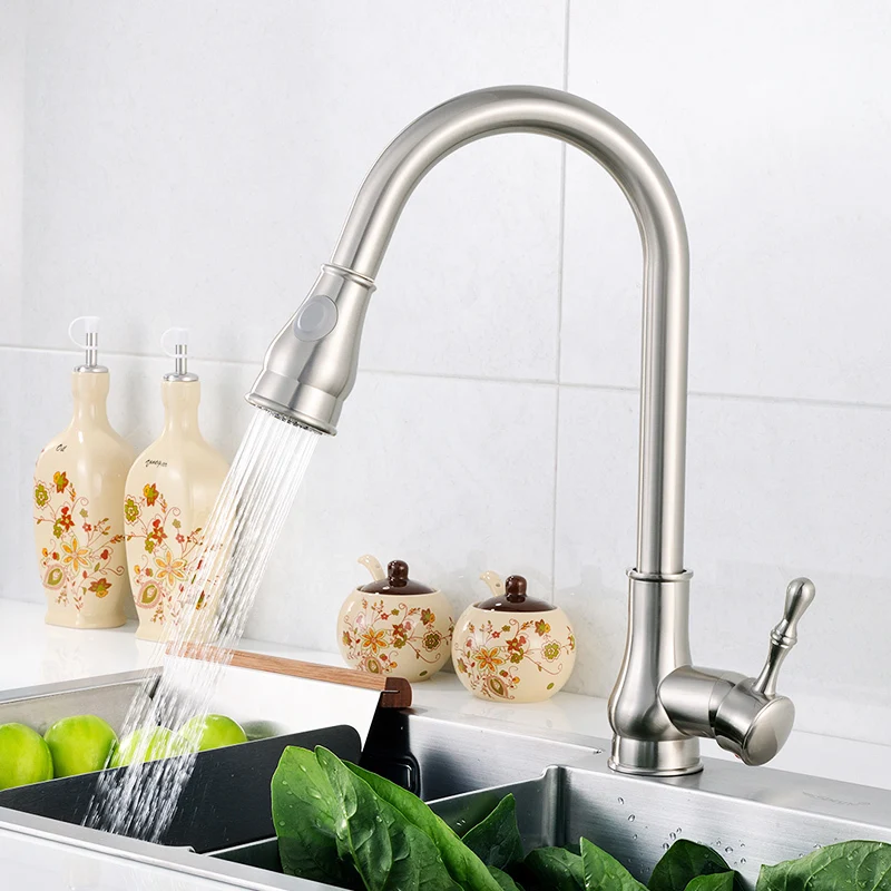 Fapully 100% Bras Kitchen Sink Faucet Brushed Nickel Mixer Tap Deck Mounted Water Tap 3 Hole Cover Plate Torneira Cozinha 155-33 Fapully 100% Bras Kitchen Sink Faucet Brushed Nickel Mixer Tap Deck Mounted Water Tap 3 Hole Cover Plate Torneira Cozinha 155-33