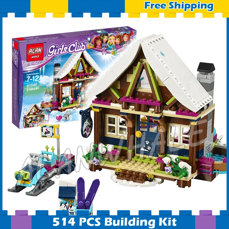 

514pcs Friends Snow Resort Ice Chalet Snowmobile 10731 Winter Outfits Model Building Block Girls Gifts sets Compatible With lego