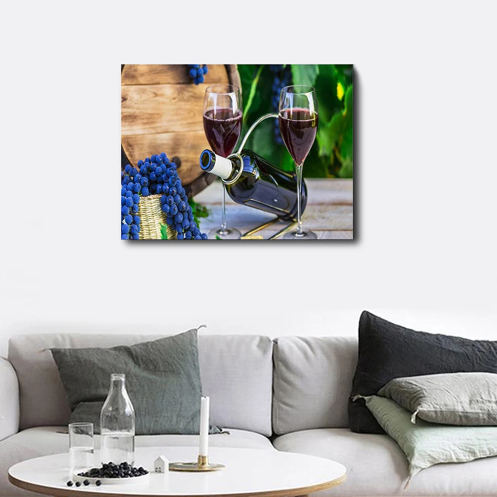 

Laeacco Canvas Calligraphy Painting Harvest Countryside Fruit Grape Wine Paint Wall Art Pictures For Living Room Home Decoration