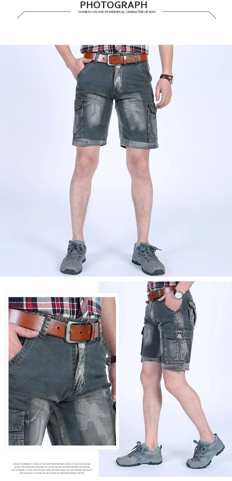 Idopy мужские камуфляжные джинсовые шорты Карго длиной до колена размера плюс, свободные прямые летние шорты с несколькими карманами для мужчин 30-40