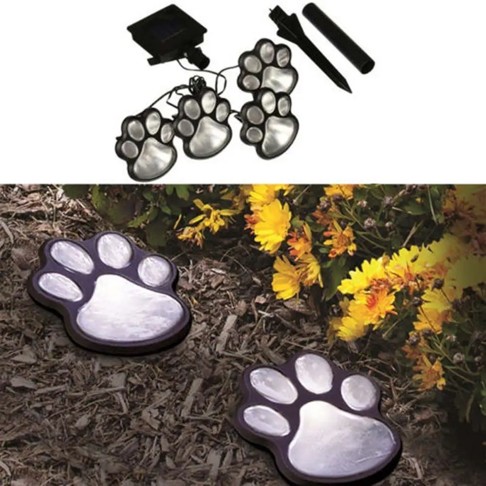 

4LED Animal Paw Print Shaped Lights Solar Powered Lawn Garden Yard Decor Lamp